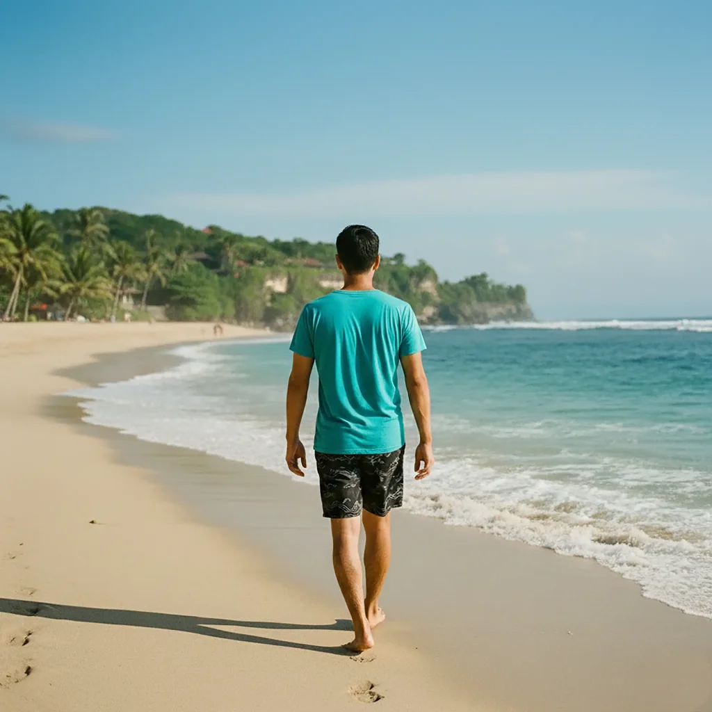 A man walking on a beach